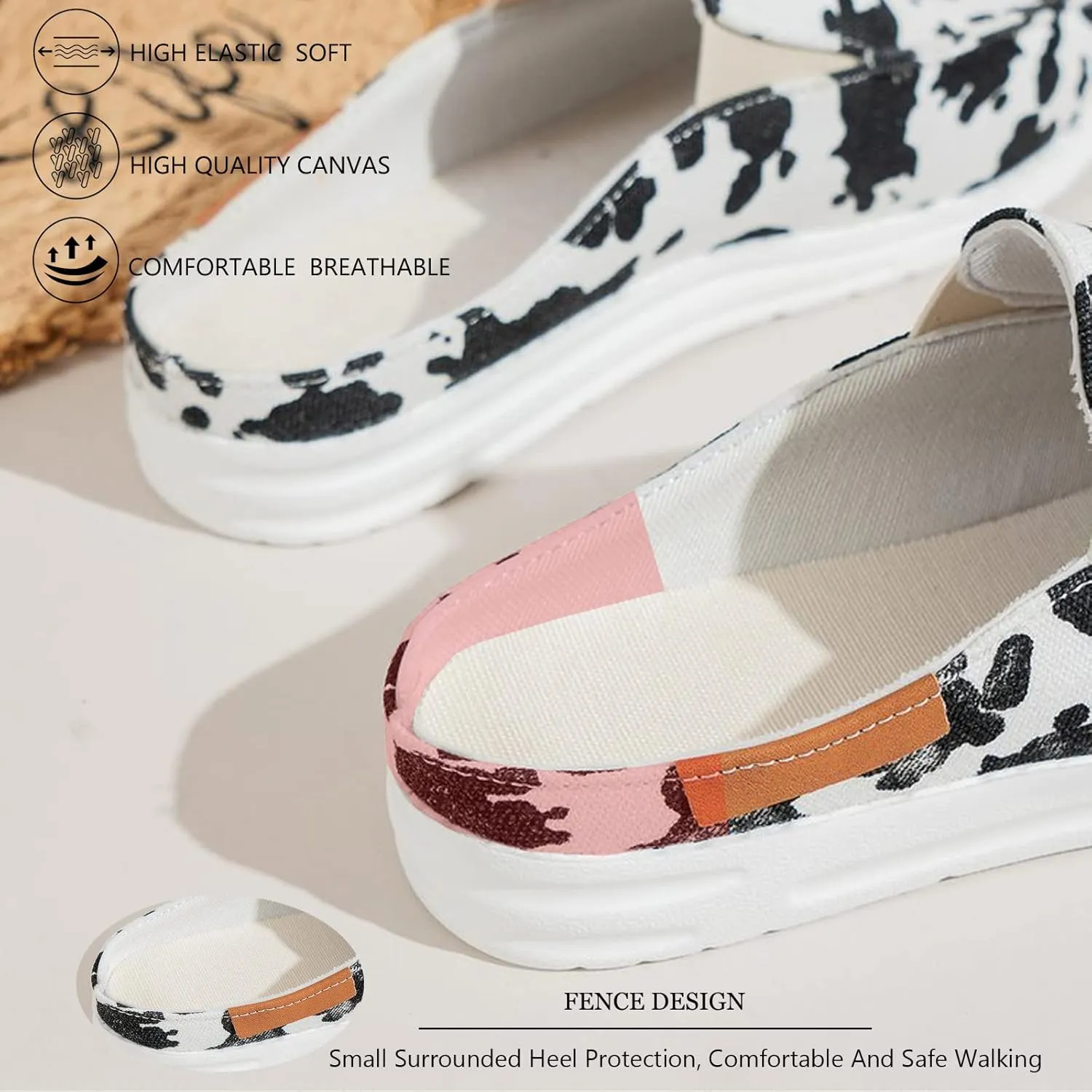 SOLPNOW Women'S Canvas Leopard Print Mule Flat Slippers,Slip On Breathable Non-Slip Casual Sneakers,Summer Work Nurse Slippers