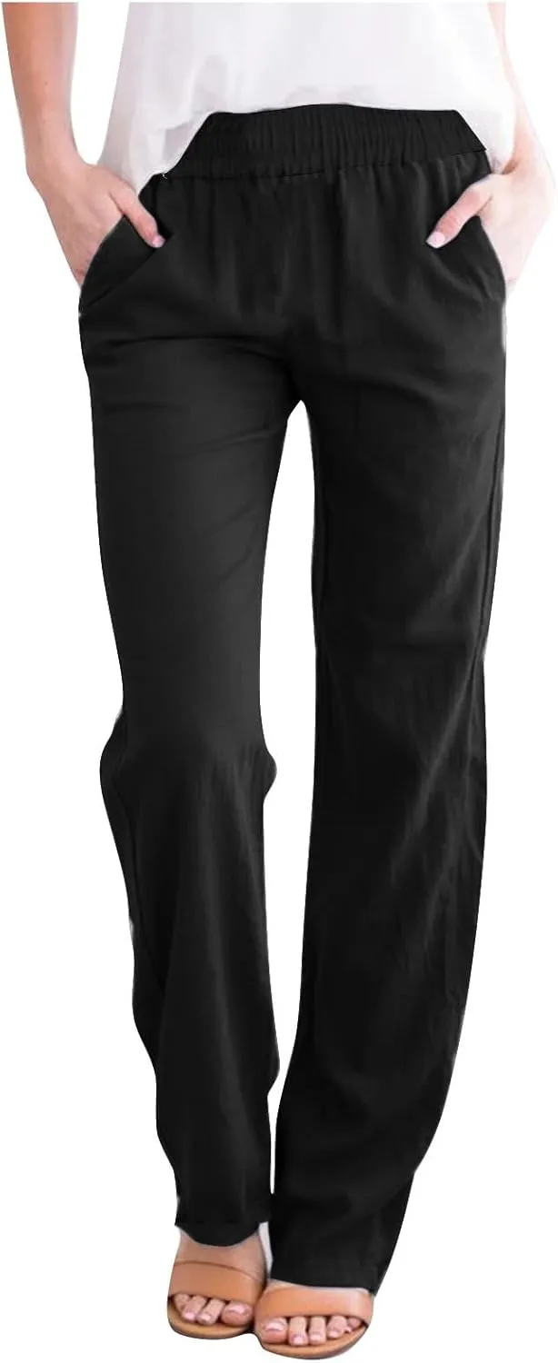 Straight Leg Pants for Women Dressy Casual 2024 Elastic High Waist Sweatpants Long Lounge Pant Trousers with Pockets