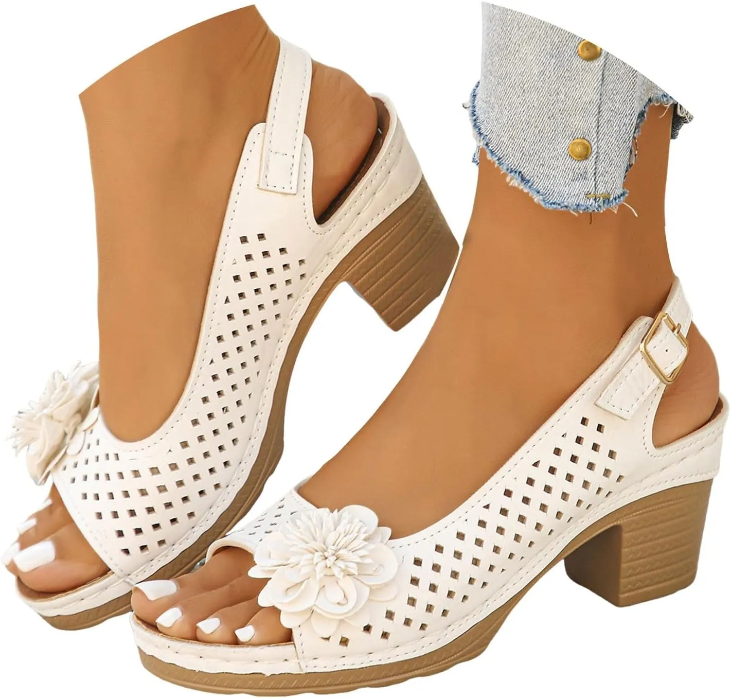 Summer Sandals for Women 2025 New Dressy Open Toe Cutout Chunky Heeled Wedges Sandal Hollow Slip on Beach Boho Comfortable Shoe Outdoor Vacation Party Shoes