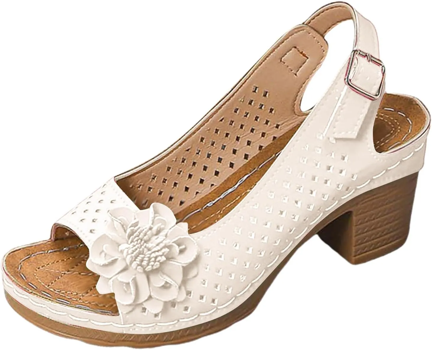 Summer Sandals for Women 2025 New Dressy Open Toe Cutout Chunky Heeled Wedges Sandal Hollow Slip on Beach Boho Comfortable Shoe Outdoor Vacation Party Shoes