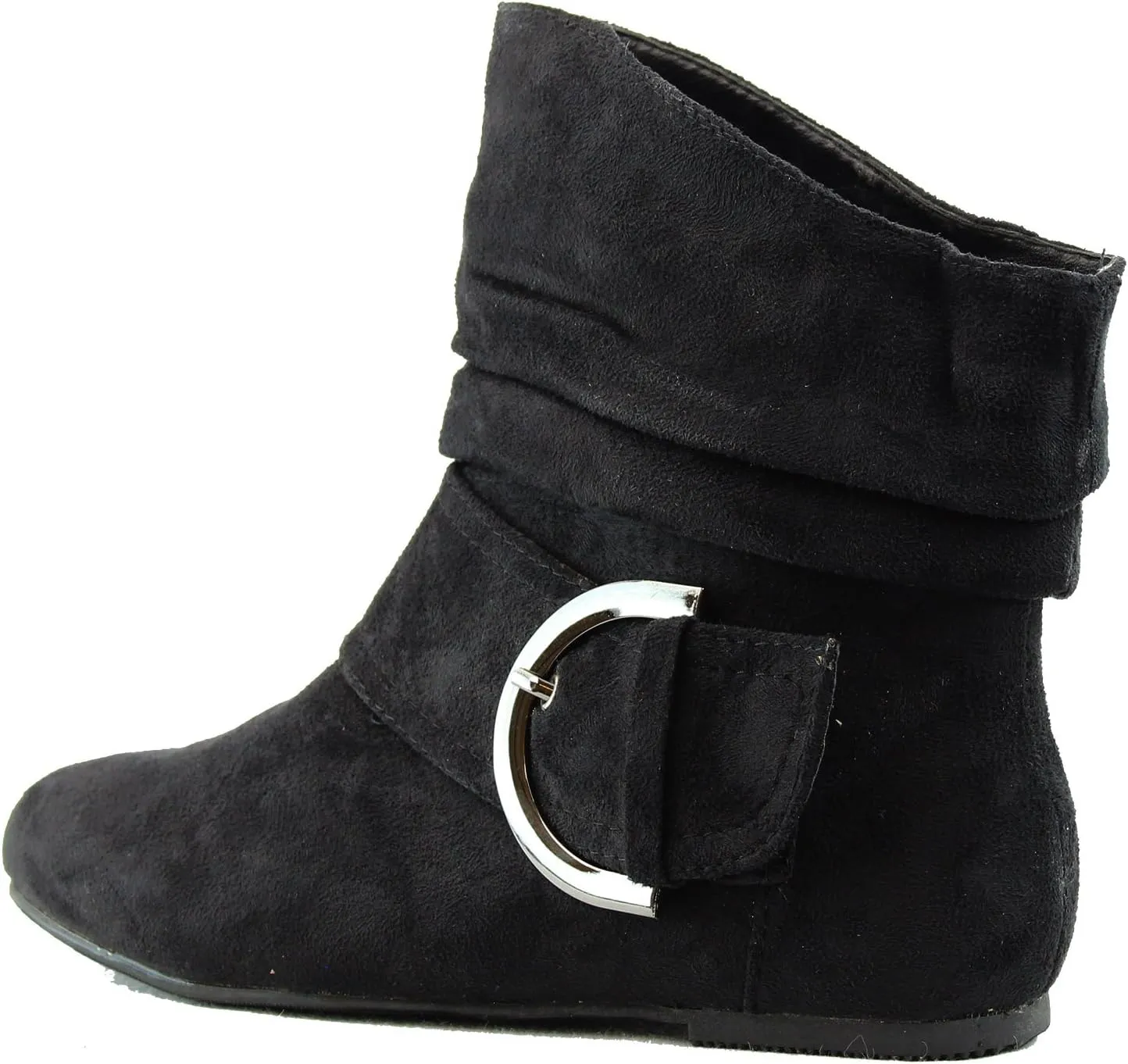 TOP Moda Women's Ankle Booties Buckle Mid Calf Buckle Slouch Flat Heel Strap Fashion Shoes