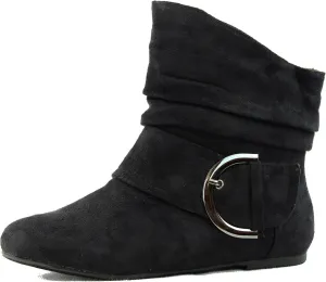 TOP Moda Women's Ankle Booties Buckle Mid Calf Buckle Slouch Flat Heel Strap Fashion Shoes
