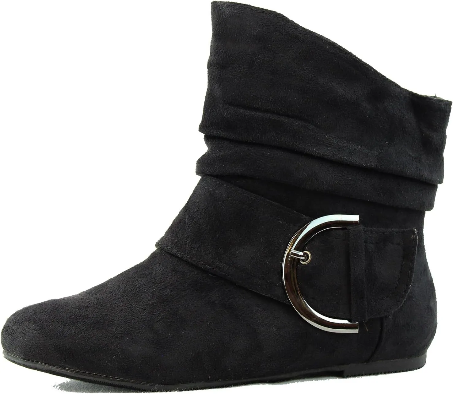 TOP Moda Women's Ankle Booties Buckle Mid Calf Buckle Slouch Flat Heel Strap Fashion Shoes