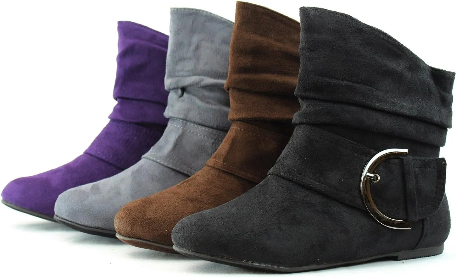 TOP Moda Women's Ankle Booties Buckle Mid Calf Buckle Slouch Flat Heel Strap Fashion Shoes