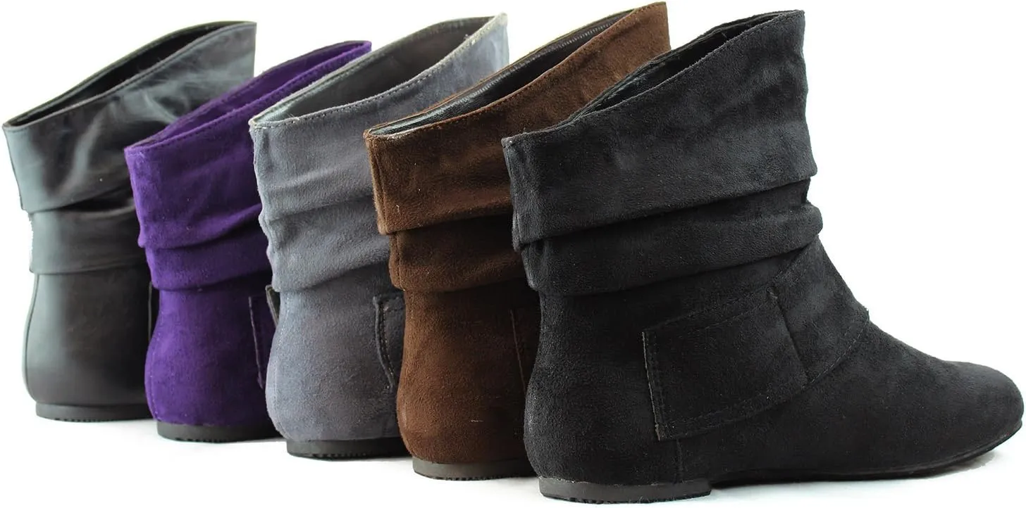 TOP Moda Women's Ankle Booties Buckle Mid Calf Buckle Slouch Flat Heel Strap Fashion Shoes