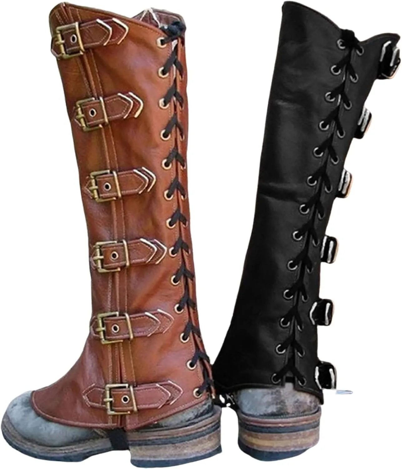 Unisex Pirate Boots Covers Medieval Renaissance PU Leather Steampunk Boots Covers for Halloween Costume