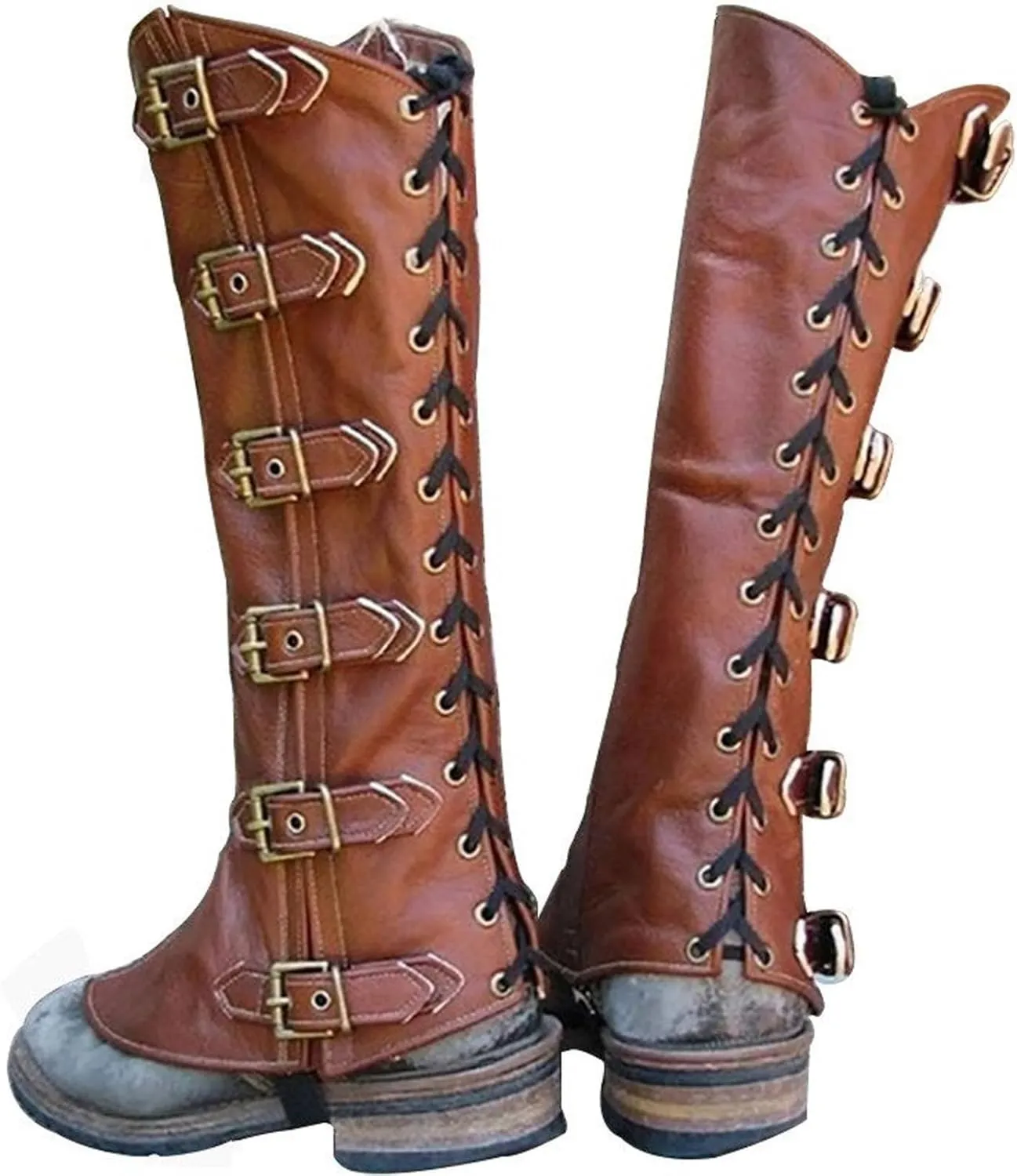 Unisex Pirate Boots Covers Medieval Renaissance PU Leather Steampunk Boots Covers for Halloween Costume