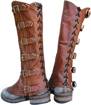 Unisex Pirate Boots Covers Medieval Renaissance PU Leather Steampunk Boots Covers for Halloween Costume