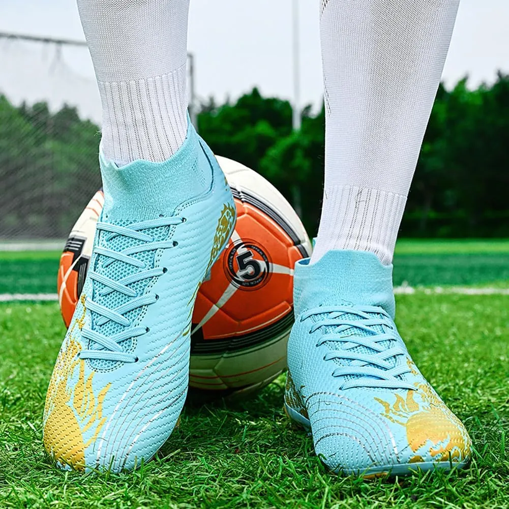 Unisex's AG Cleats Training Football Sneakers Sports Non-Slip Long Studs High-Top Soccer Shoes for Youth