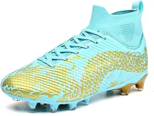 Unisex's AG Cleats Training Football Sneakers Sports Non-Slip Long Studs High-Top Soccer Shoes for Youth