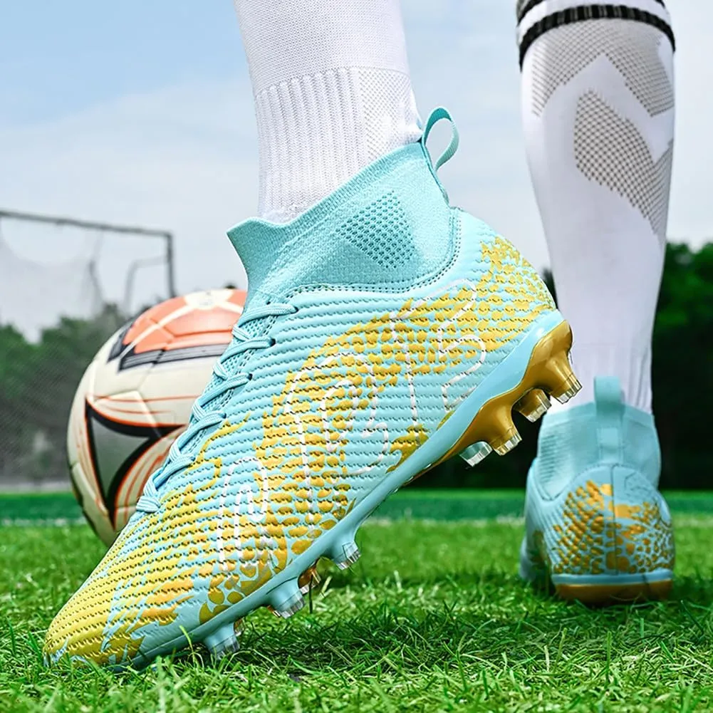 Unisex's AG Cleats Training Football Sneakers Sports Non-Slip Long Studs High-Top Soccer Shoes for Youth