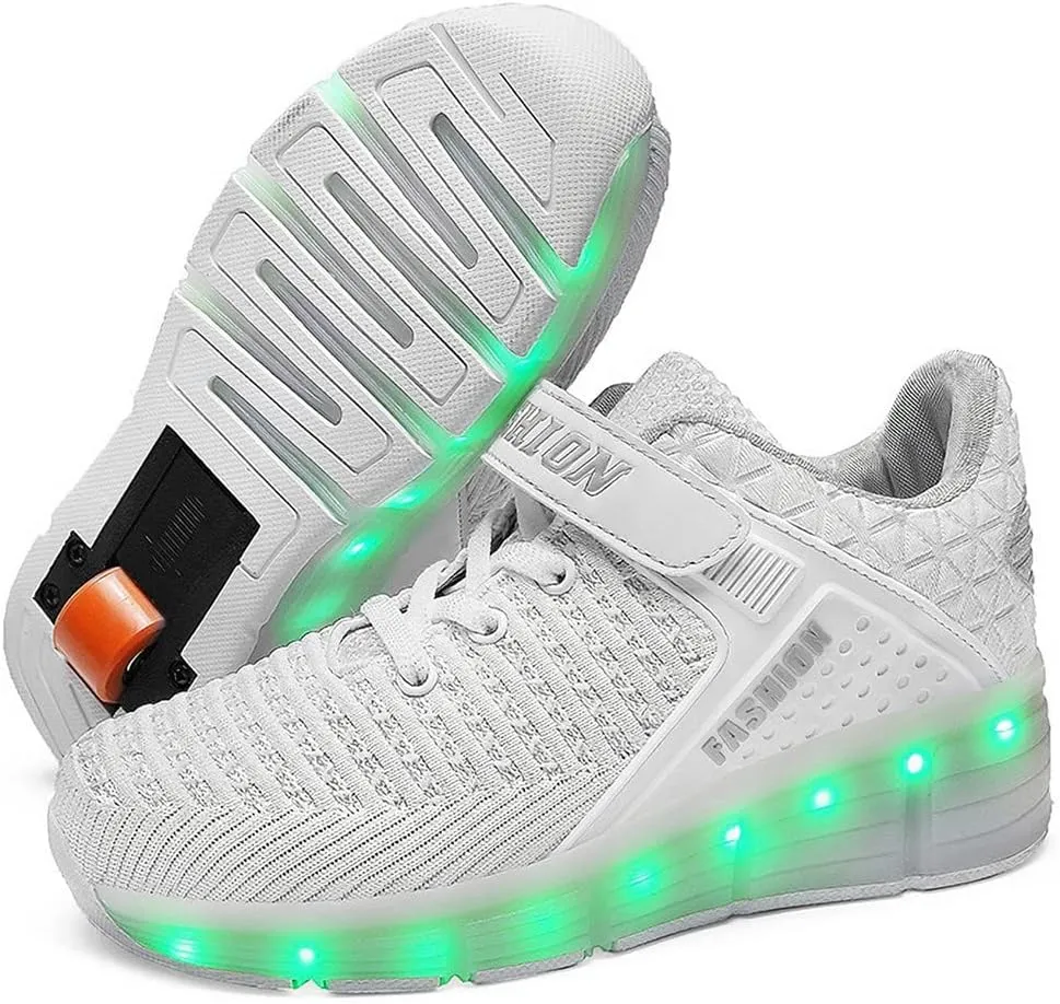 USB Rechargeable Roller Shoes Sneakers for Boys Girls Kids Gift LED Light Up Wheels Shoes Roller Skates