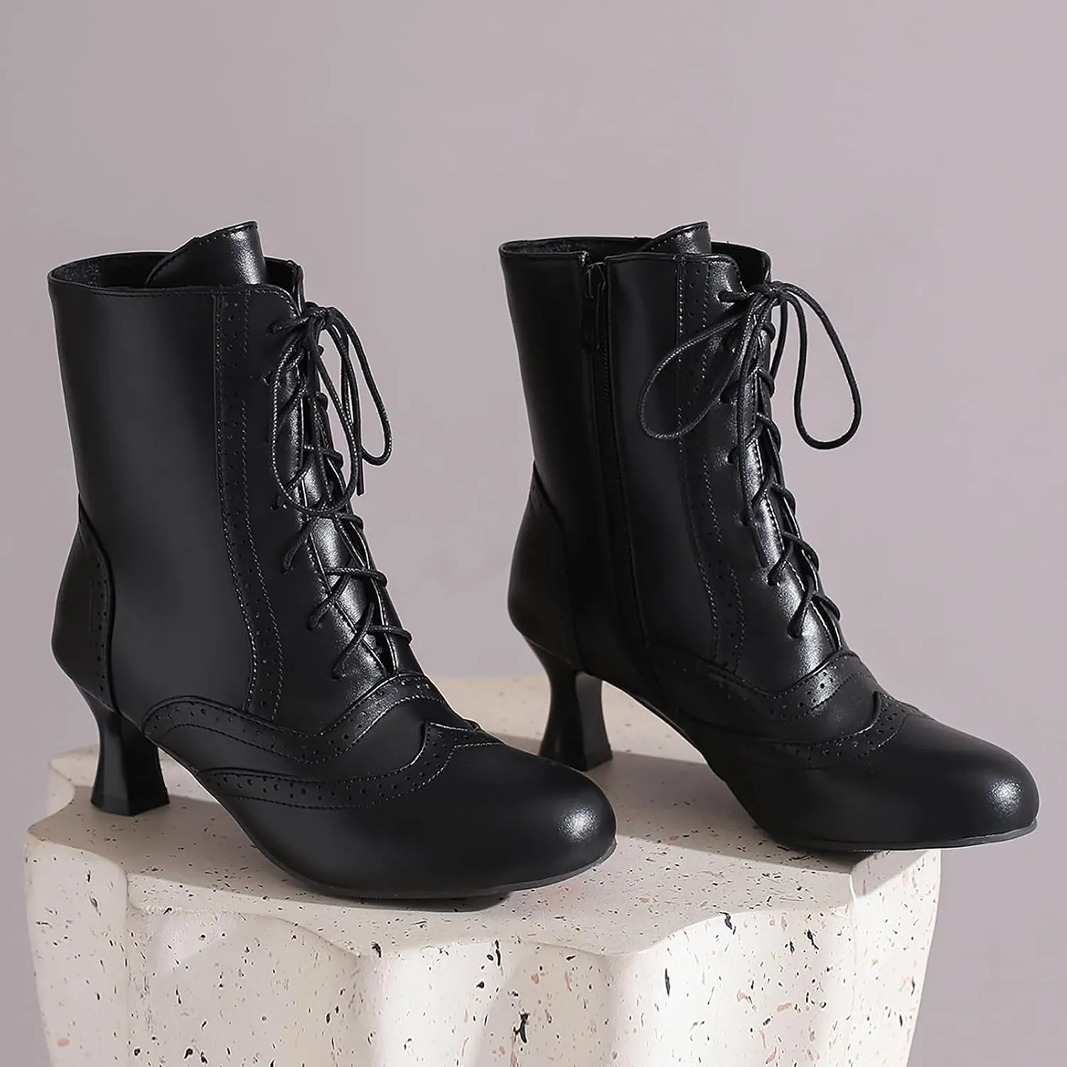 Victorian Boots for Women Vintage Lace Up Ankle Boots Costume Goth Booties Halloween Witch Stuff Cuban Heel Granny Boots