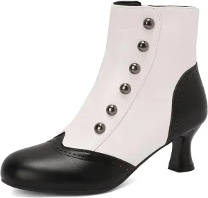 Victorian Boots for Women Vintage Slip On Rivet Ankle-High Booties
