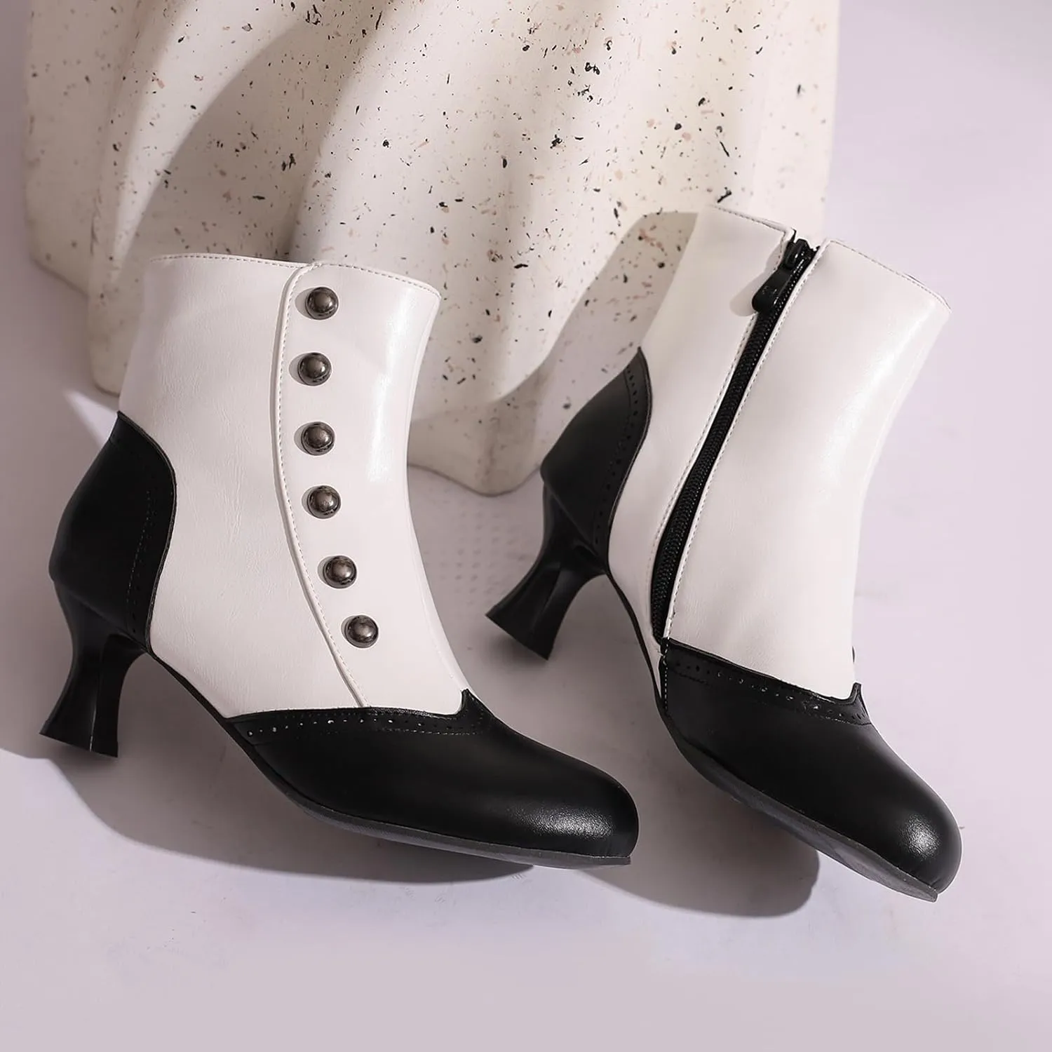 Victorian Boots for Women Vintage Slip On Rivet Ankle-High Booties