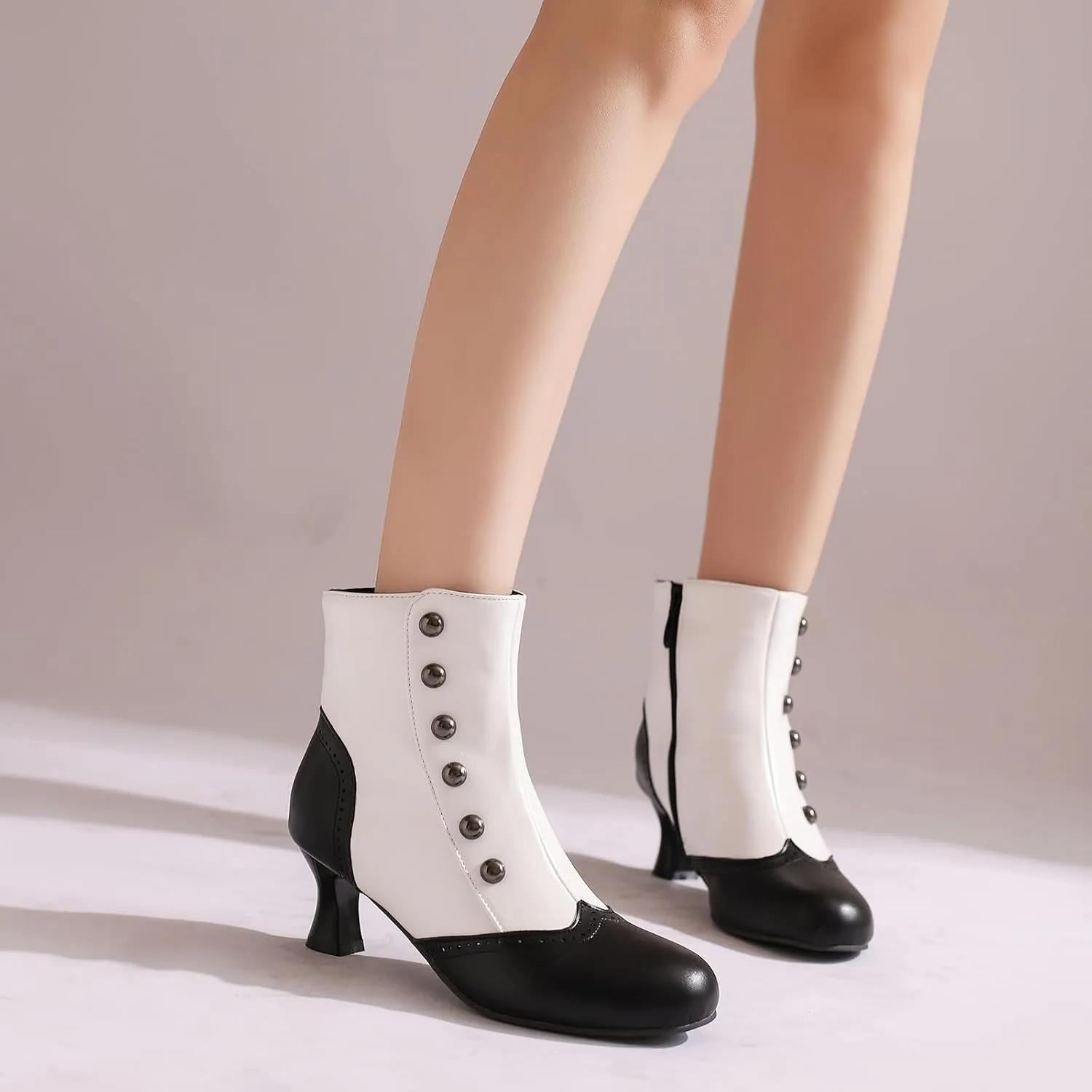 Victorian Boots for Women Vintage Slip On Rivet Ankle-High Booties