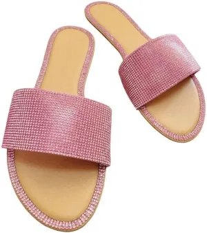 Wild Diva Women's Round Toe Rhinestone Embelished Flat Sandals
