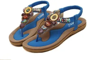 Women Bohemian Flat Bead Sandal Gladiator Shoes Rhinestone Thong Yoga Flip Flops