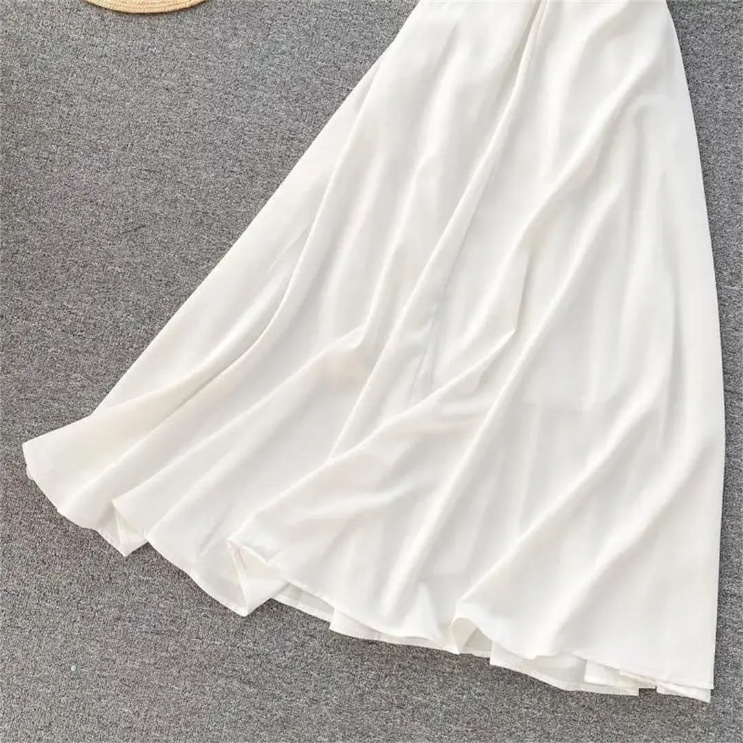 Women Bohemian White Beach Long Dress Spaghetti Strap A-Line Backless Dresses