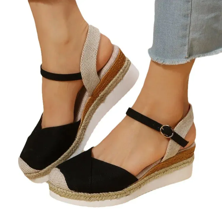 Women Closed Toe Wedge Sandals Women 2023 Summer Buckle Strap Gladiator Shoes Woman Fashion Espadrilles Platform Sandalias Mujer