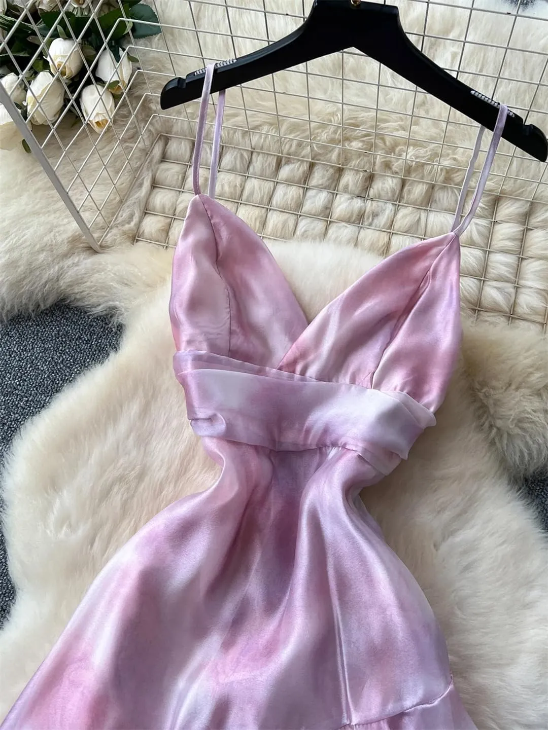 Women Holiday Beach Irregular Dress Sleeveless Spaghetti Strap Backless Long Dresses Evening Party