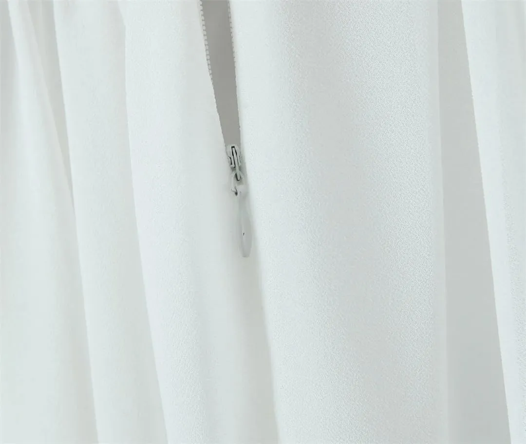 Women White Big Backless Spaghetti Strap Dress Back Zipper Loose Swing Mini Dresses Holiday Robe