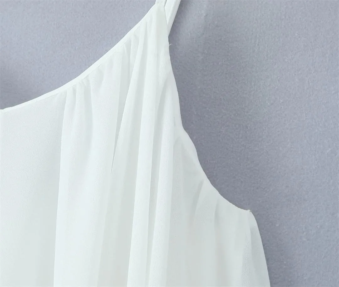 Women White Big Backless Spaghetti Strap Dress Back Zipper Loose Swing Mini Dresses Holiday Robe