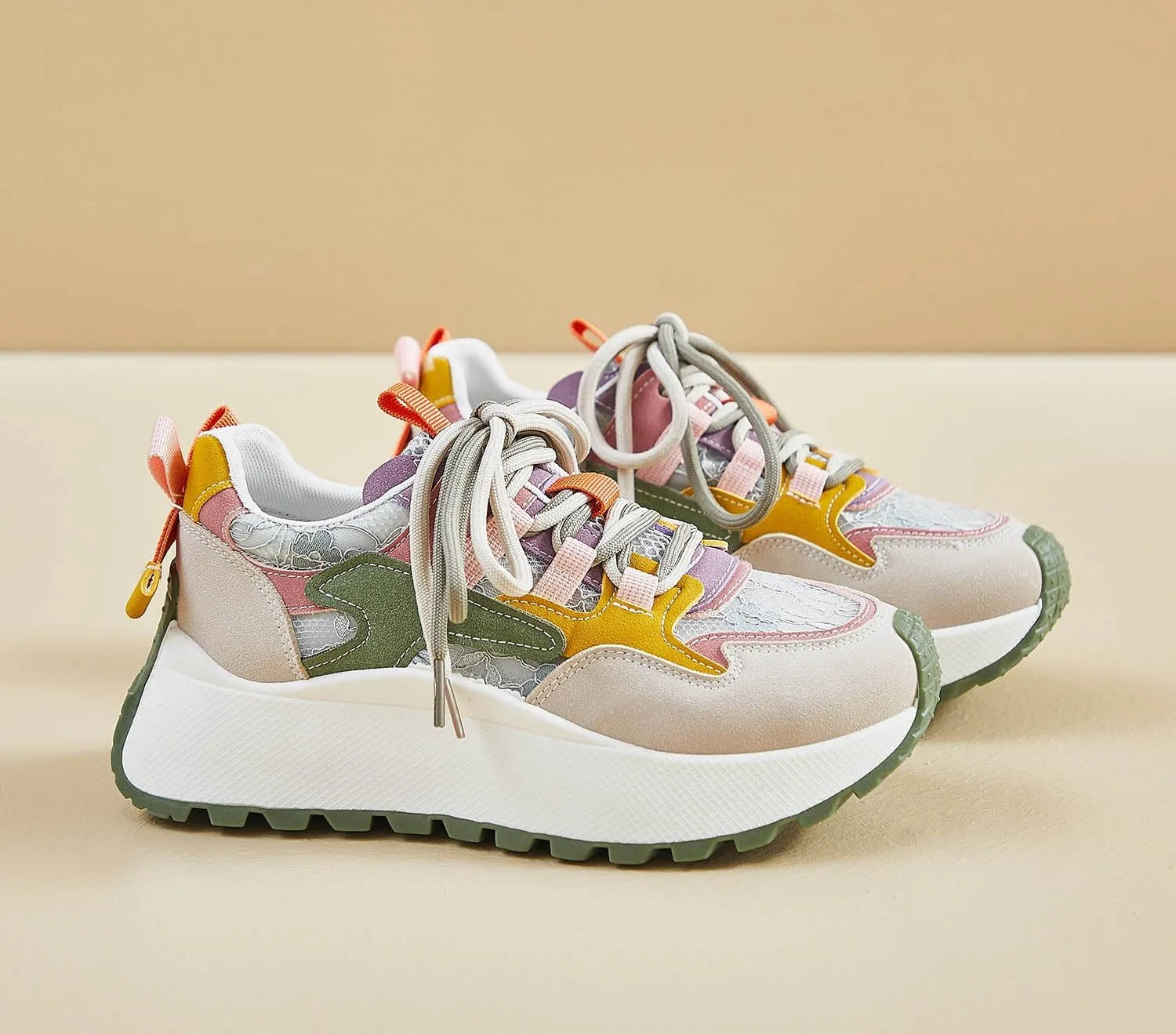 Women's Breathable Platform Sneakers Campus Fashion Lightweight Comfort Walking Shoes