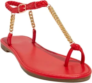 Women's Chain Leather Sandals Tassel Toe T-shaped Ankle Adjustable Hollow Beach Roman Style Flat Sandals
