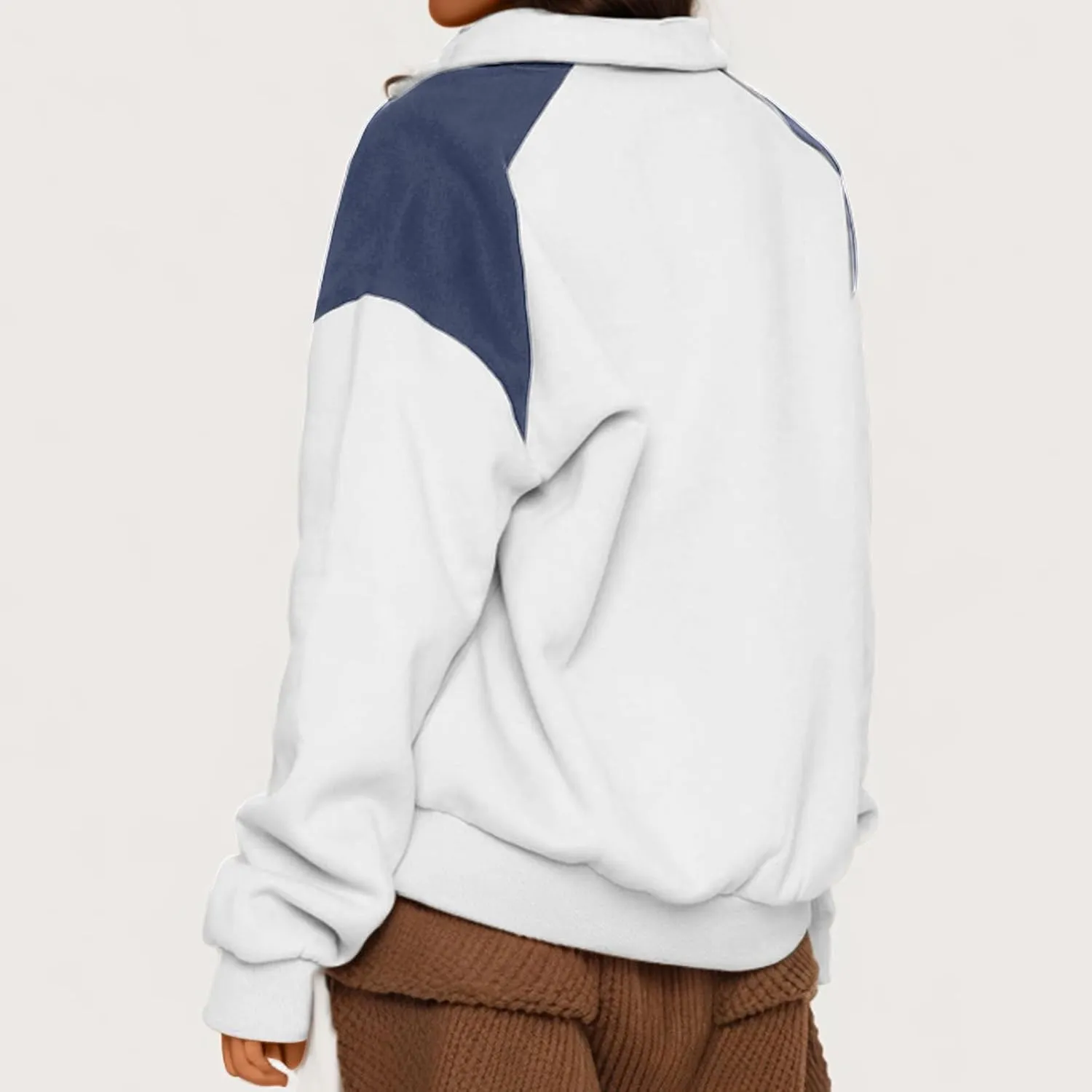 Women's Color Matching Sweatshirts Long Sleeve Hoodies Quarter Zip Fleece Pullover 2024 Fashion Casual Clothes