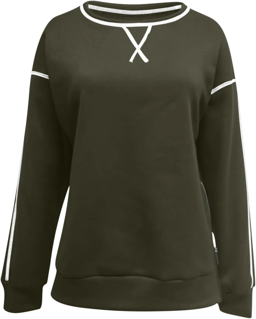 Womens Fashion Hoodless Sweatshirts Crew Neck Long Sleeve Hoodie Fleece Side Zipper Pullover Top 2024 Fall Clothes