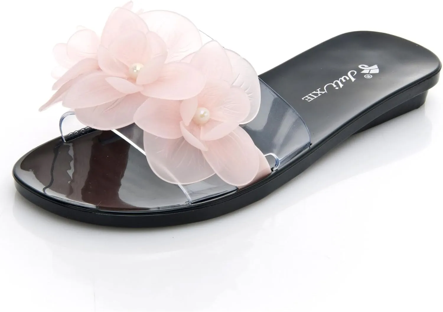 Women's Fashionable Flat Bottomed Transparent Outer Wearing Jelly Sandals Summer Fashion Flower Crystal Beach Slippers
