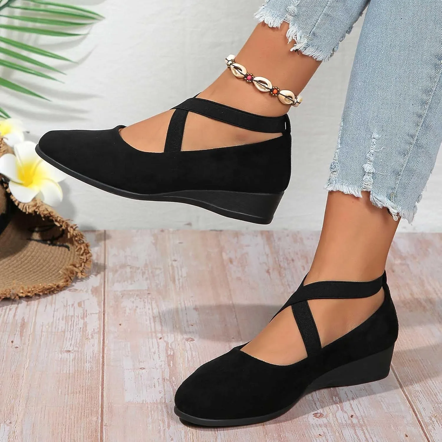 Women's Flats – Dressy & Casual Almond Toe Flat Shoes with Elastic Ankle Strap, Slip-On Ballet Flats for Special Occasions