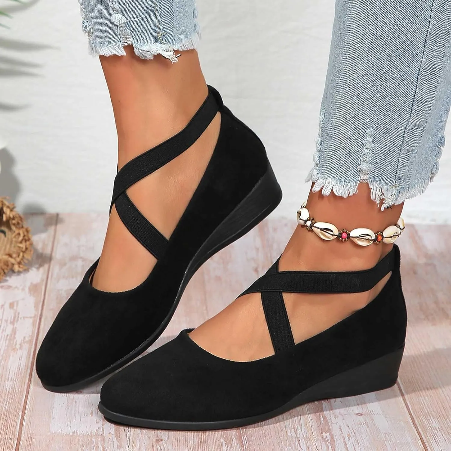 Women's Flats – Dressy & Casual Almond Toe Flat Shoes with Elastic Ankle Strap, Slip-On Ballet Flats for Special Occasions