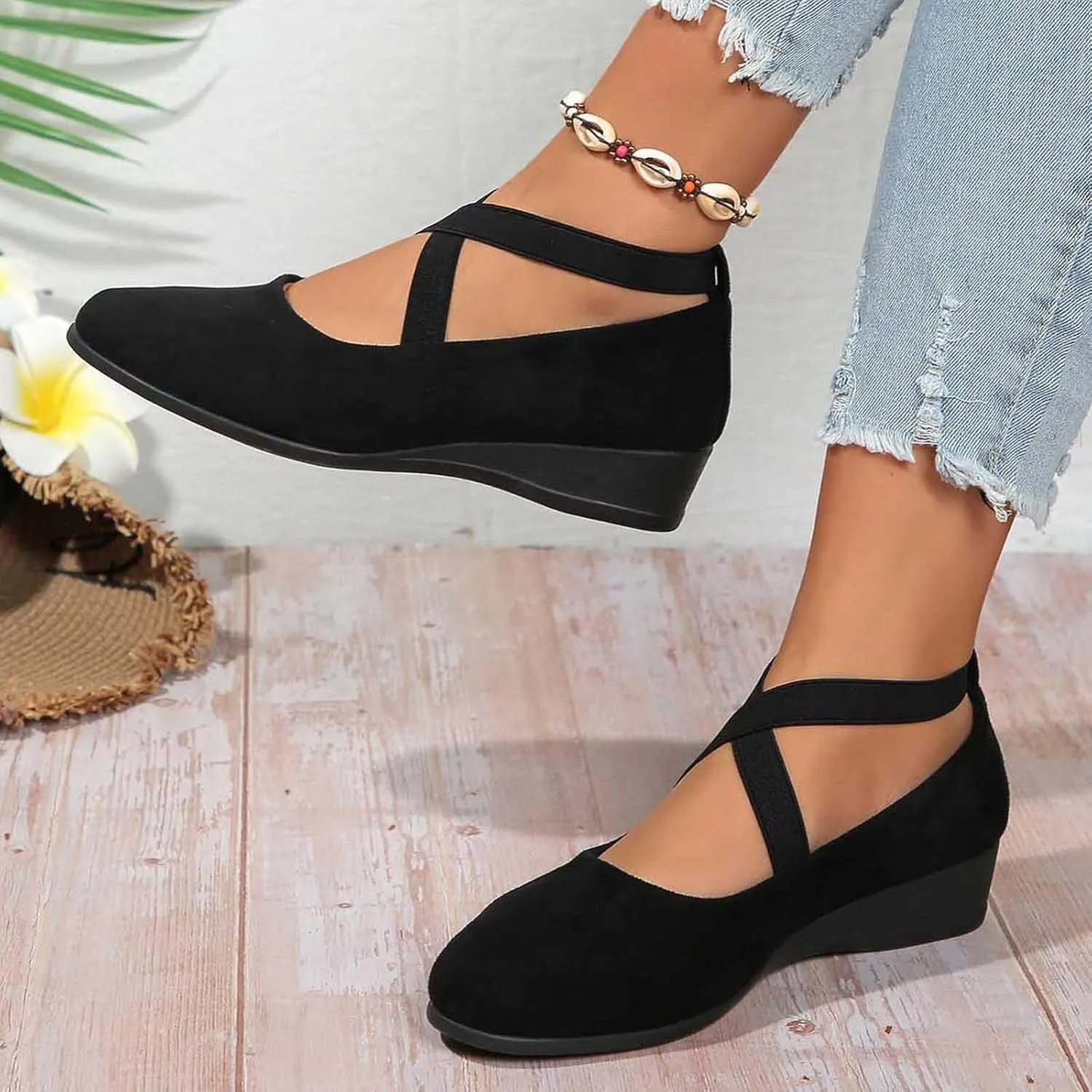 Women's Flats – Dressy & Casual Almond Toe Flat Shoes with Elastic Ankle Strap, Slip-On Ballet Flats for Special Occasions