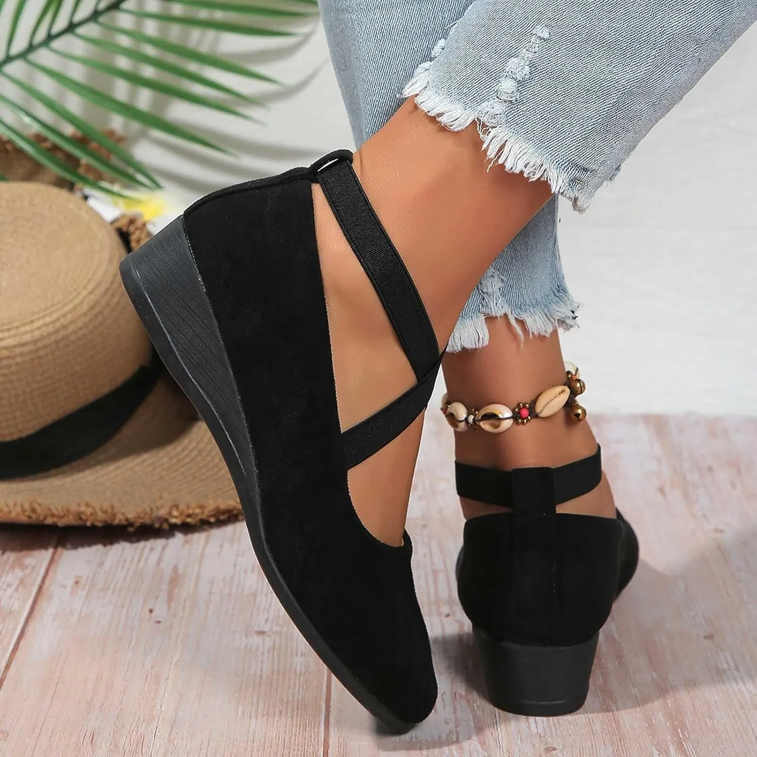 Women's Flats – Dressy & Casual Almond Toe Flat Shoes with Elastic Ankle Strap, Slip-On Ballet Flats for Special Occasions