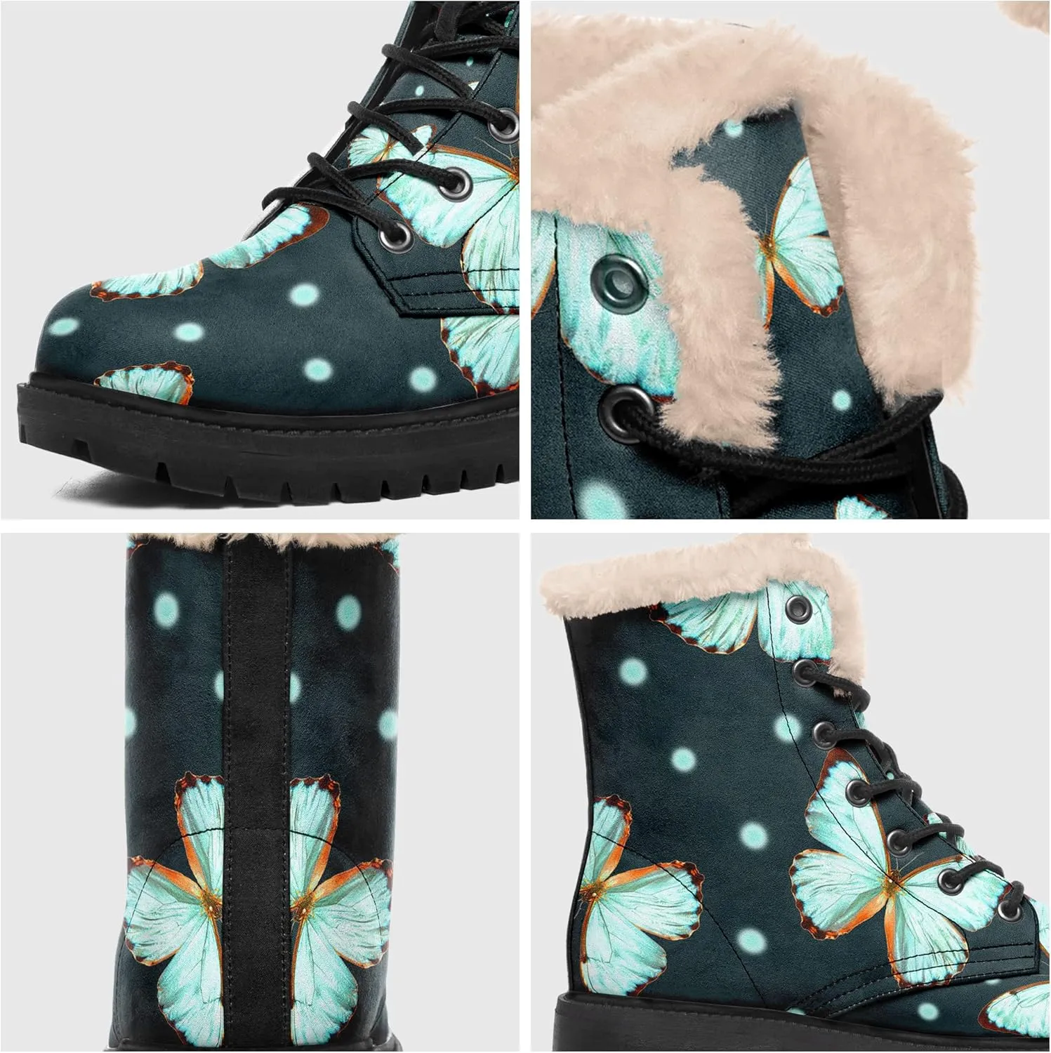 Women's Fur Snow Boots Floral Animal Print Warm Comfortable Winter Ankle Boots Waterproof Vegan Leather Boots