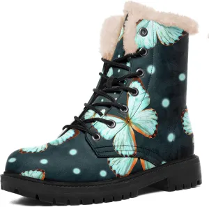 Women's Fur Snow Boots Floral Animal Print Warm Comfortable Winter Ankle Boots Waterproof Vegan Leather Boots