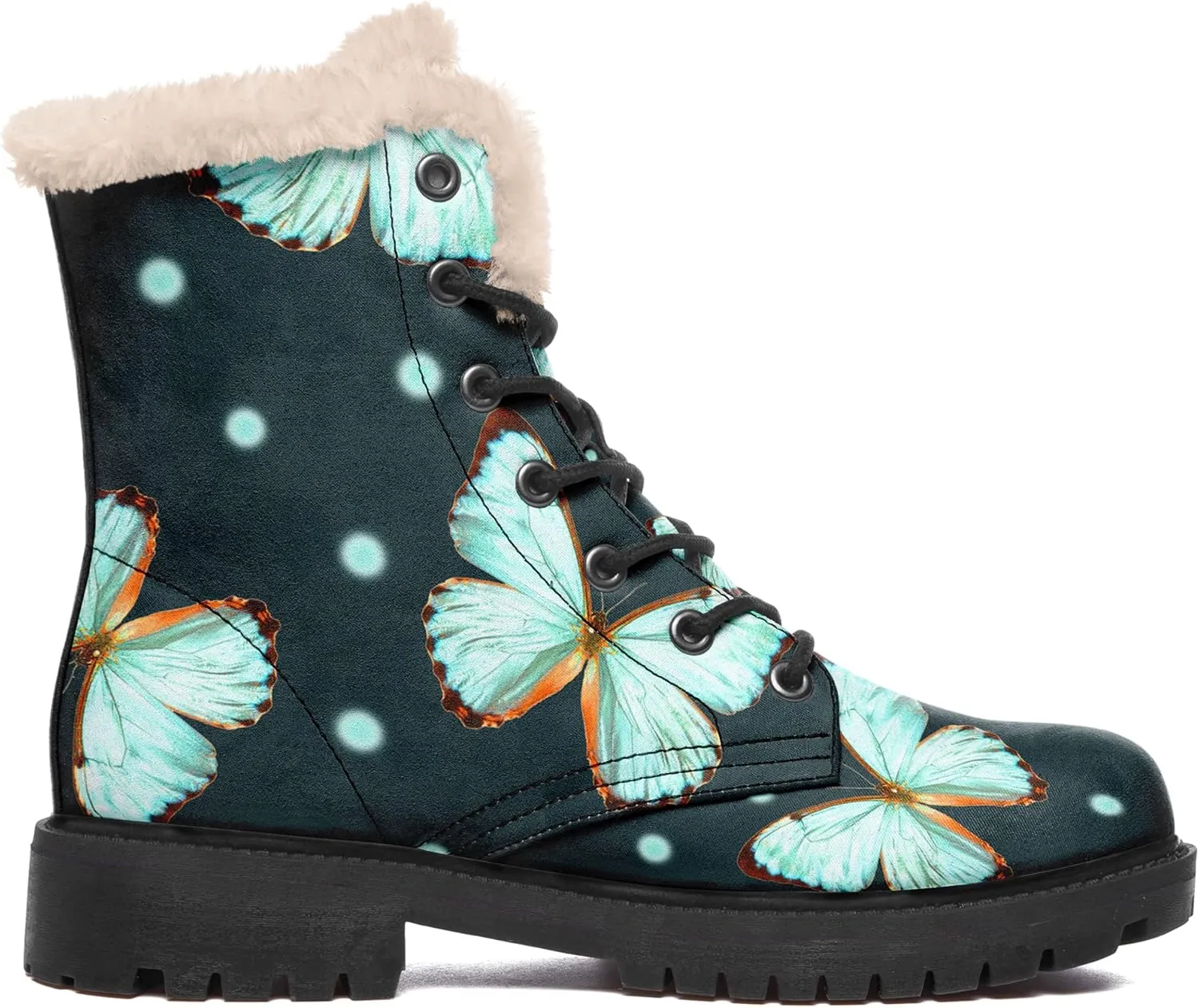 Women's Fur Snow Boots Floral Animal Print Warm Comfortable Winter Ankle Boots Waterproof Vegan Leather Boots