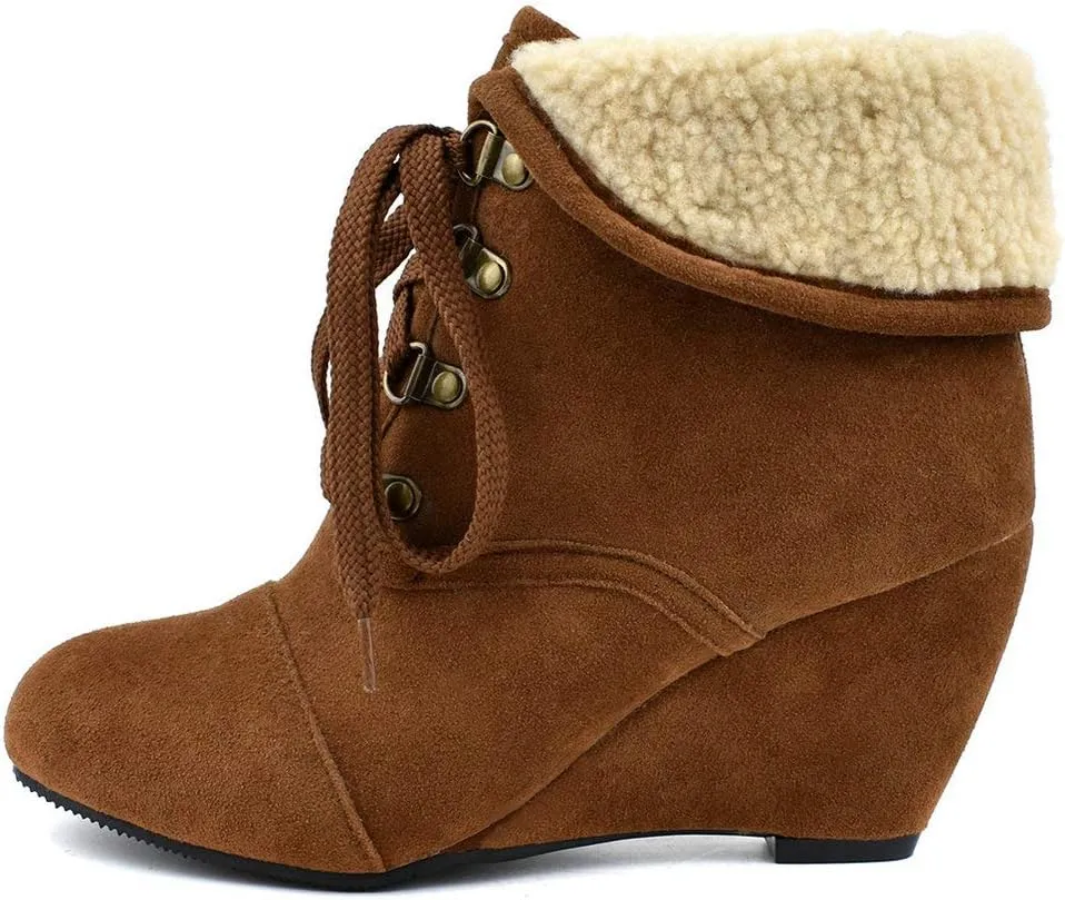 Womens High Heel Wedge Ankle Boots Lace Up Booties Autumn Winter Shoes
