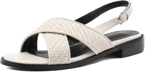 Women's Hollow Woven Fisherman Sandals Pull-On Summer Fashion Adjustable Buckle Slingback Cross Strap Rome Flats Comfortable Low Chunky Heel Casual Dress Shopping Daily Wear Shoes