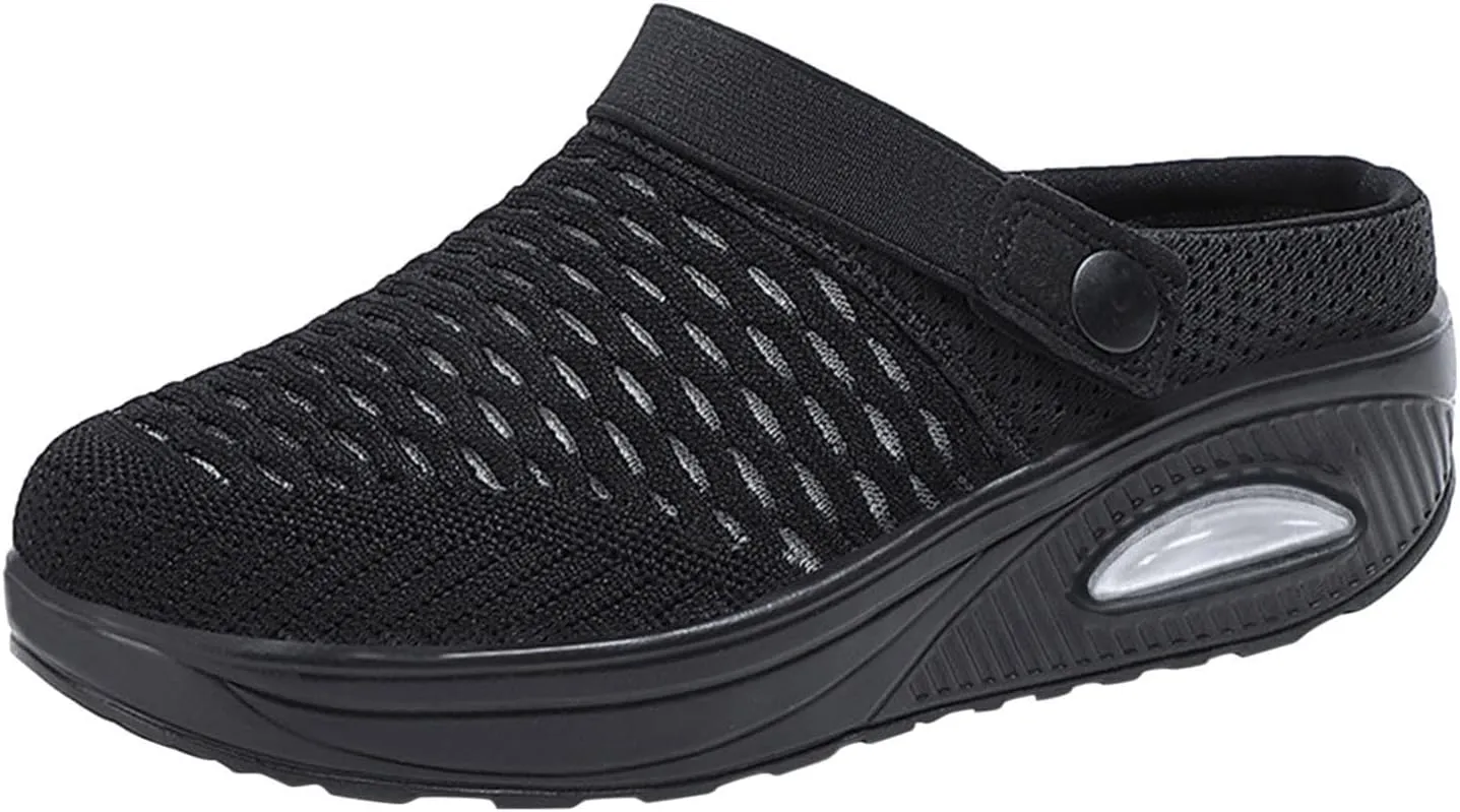 Womens Sandals Air Cushion Mules with Breathable Mesh Adjustable Back Strap Lightweight Platform Clogs for Summer Beach Walking Casual Sandals Outdoor Travel Non Slip Comfort with Arch Support 2025