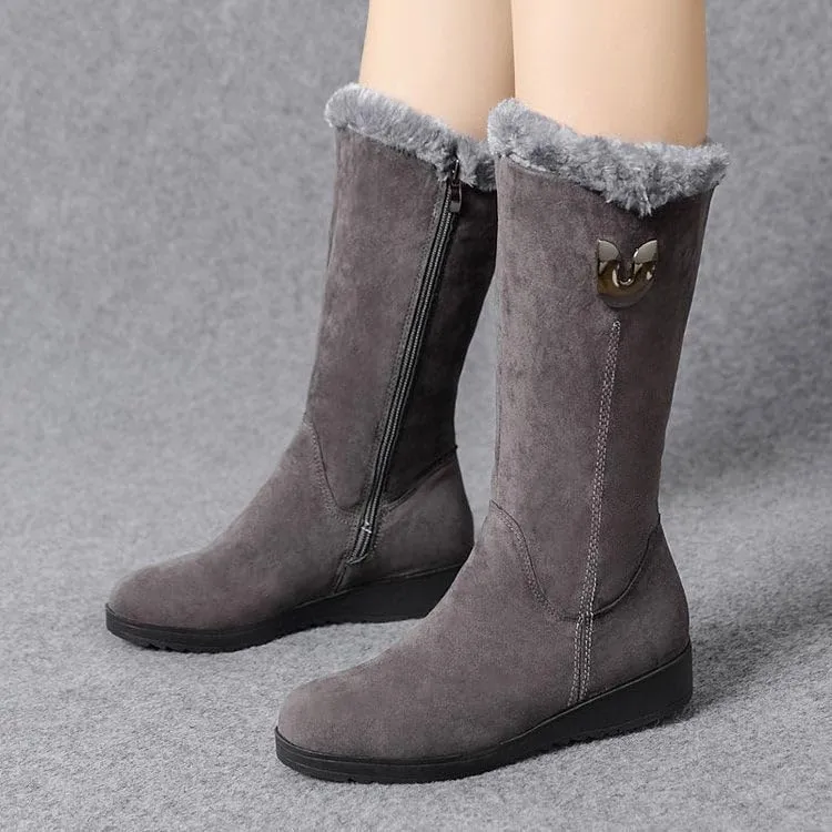 Women's Warm Chelsea Fur Mid-Calf Boots, Black