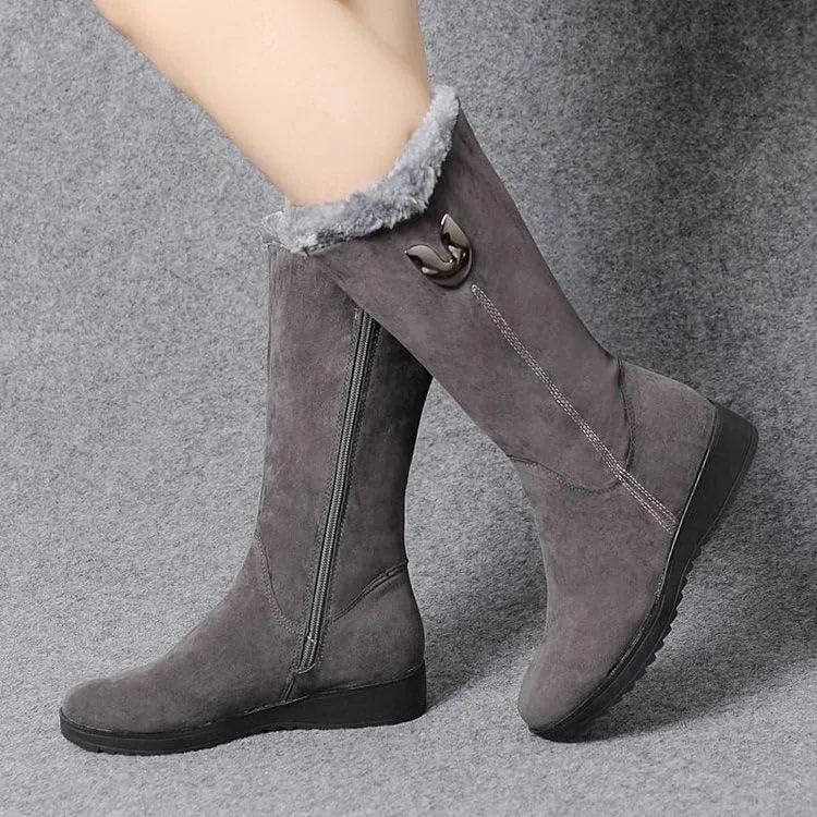 Women's Warm Chelsea Fur Mid-Calf Boots, Black