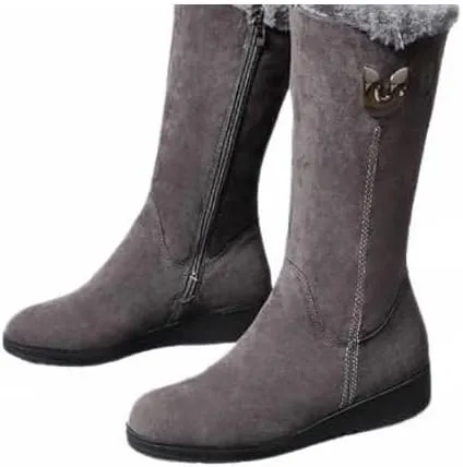 Women's Warm Chelsea Fur Mid-Calf Boots, Black