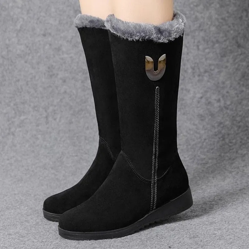 Women's Warm Chelsea Fur Mid-Calf Boots, Black