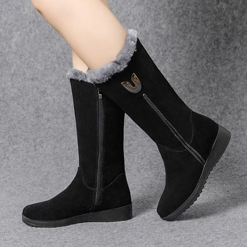 Women's Warm Chelsea Fur Mid-Calf Boots, Black