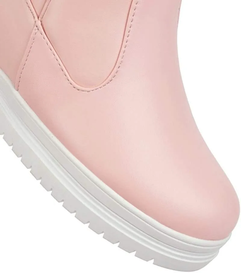 Women's Winter Warm Knee High Down Snow Boots Waterproof Cross-Tied Hidden Wedges Platform Boots