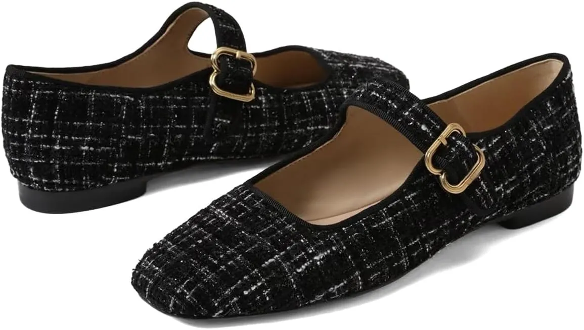 XYD Women Comfy Closed Square Toe Mary Jane Flats Low Heel Single Strap Buckled Outdoor Casual Dress Shoes
