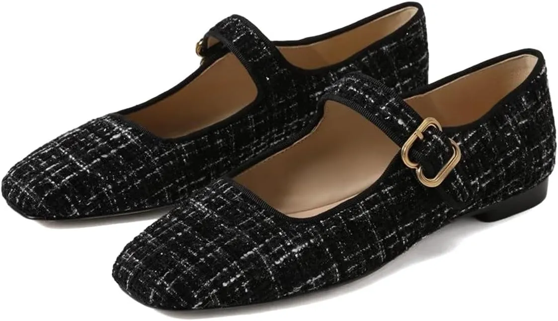 XYD Women Comfy Closed Square Toe Mary Jane Flats Low Heel Single Strap Buckled Outdoor Casual Dress Shoes